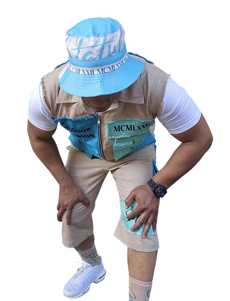 STATUS 2pc FRINGE CARGO SHORT SET WITH MATCHING BUCKET HAT & SOCKS